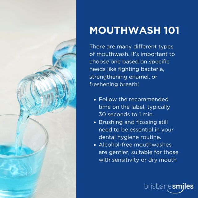 Unlock the secrets of a healthier smile with our Mouthwash 101 guide! 😁✨

Quick and easy tips on getting the most out of your mouthwash routine. Your journey to a fresher smile starts here!

Due for a check-up & clean? Schedule a consultation by calling 3870 3333 or book online through the link in bio.

#DentalTips #Mouthwash #BrisbaneSmile